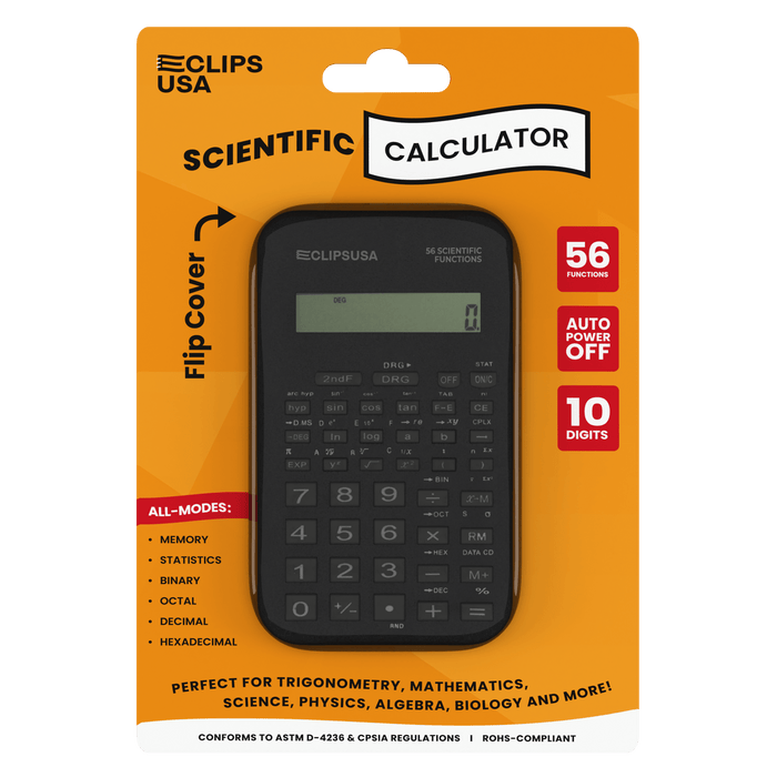 Wholesale Scientific Calculator - Flip Cover & Solar Powered - 56 Functions - Bulk Case of 36