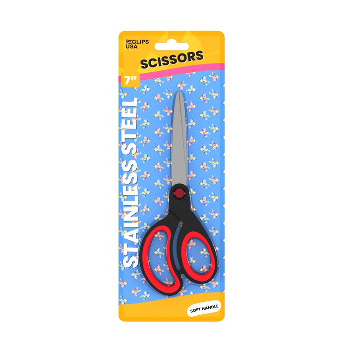Wholesale Scissors - 7" - Pointy Tip & Soft Handle - Stainless Steel - Bulk Case of 48 Scissors
