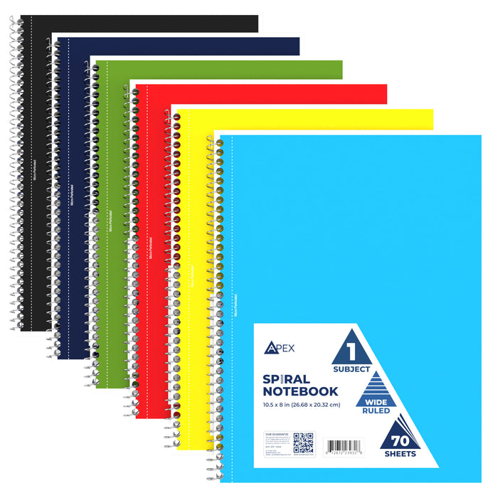 Wholesale Spiral Notebooks - 1 Subject Wide Ruled - 70 Sheets - Bulk Case of 48 Notebooks