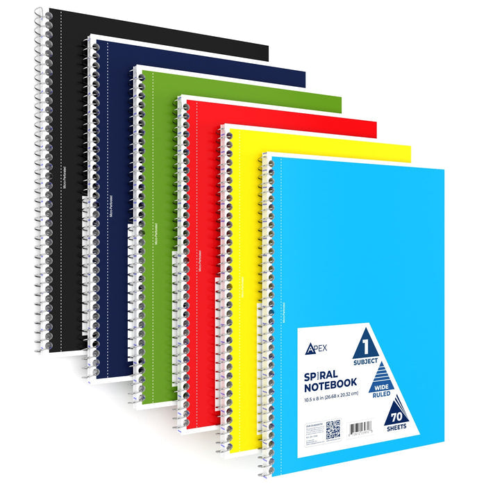 Wholesale Spiral Notebooks - 1 Subject Wide Ruled - 70 Sheets - Bulk Case of 48 Notebooks