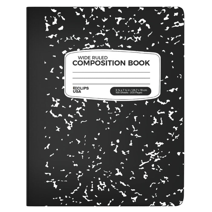 Wholesale Wide Ruled Composition Notebooks in Black - Bulk Case of 48 Notebooks