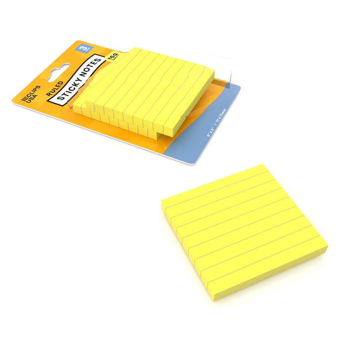 Wholesale Yellow Sticky Notes - Ruled 3" x 3" Pad - 3 Pads Per Pack - Bulk Case of 48 Packs