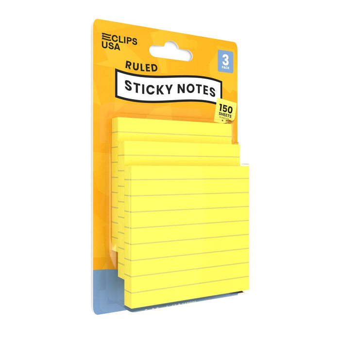 Wholesale Yellow Sticky Notes - Ruled 3" x 3" Pad - 3 Pads Per Pack - Bulk Case of 48 Packs