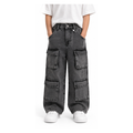 Wide-leg cargo jeans with multiple utility pockets