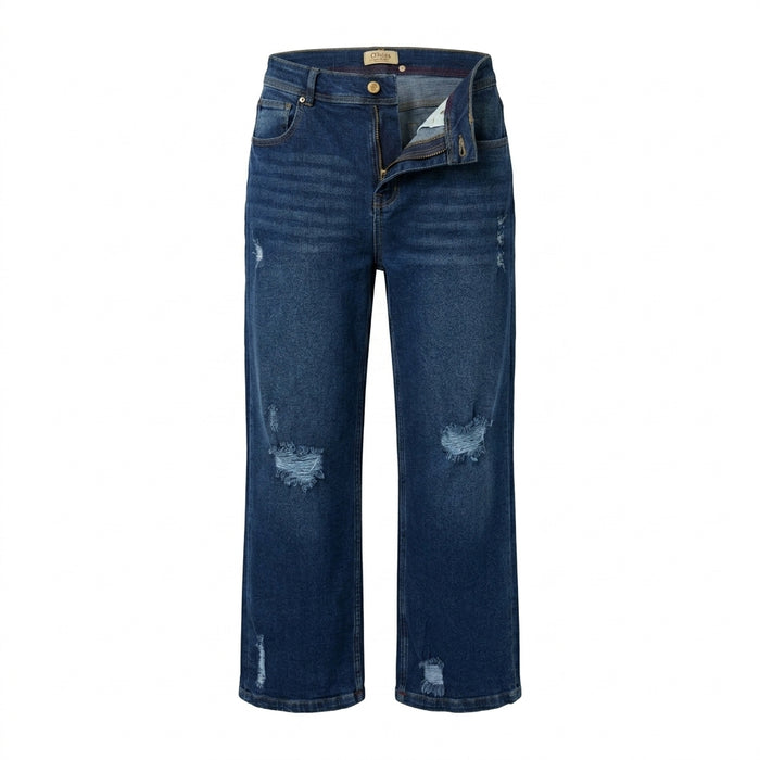 Wide Leg Distressed Denim Jeans