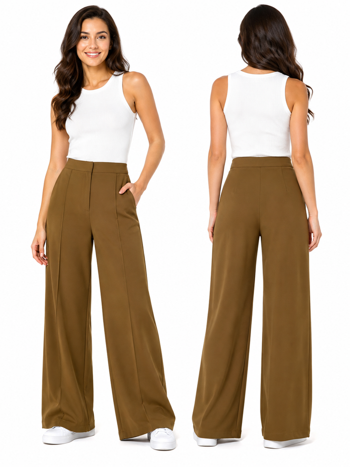 Wide Leg Pants With High Rise Waist