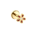 Gold, white, and burgundy red flower-shaped flat back stud on a white background