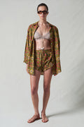 Wildflower Printed Ruffle Short Set Olive Green