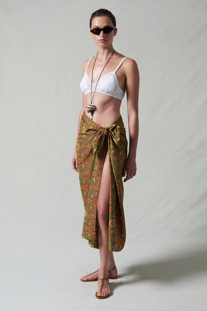 Wildflower Printed Sarong Olive Green