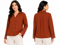 Girls Button Front Lace Cuff Blouse