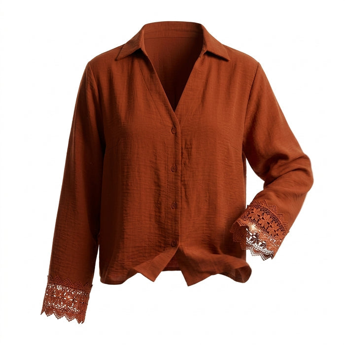 Girls Button Front Lace Cuff Blouse