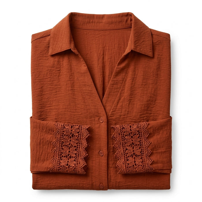 Girls Button Front Lace Cuff Blouse