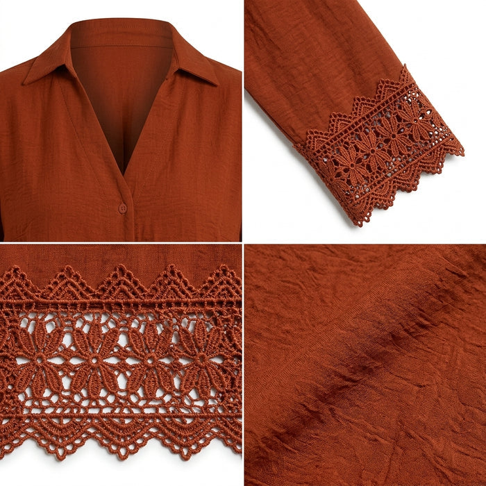 Girls Button Front Lace Cuff Blouse