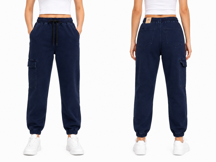 Woman Denim Cargo Jogger Pants