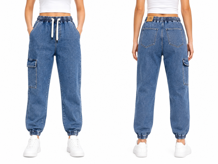 Woman Denim Cargo Jogger Pants