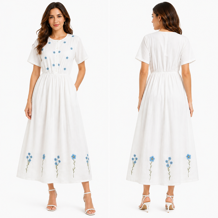 Woman Embroidered Floral Maxi Dress