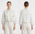 Woman Embroidered Tie Front Blouse