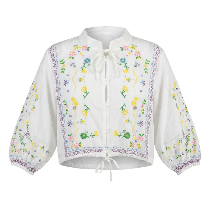 Girls Embroidered Tie Front Blouse