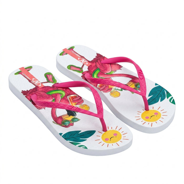 Girls Flamingo Print Flip Flop Sandals With Straps