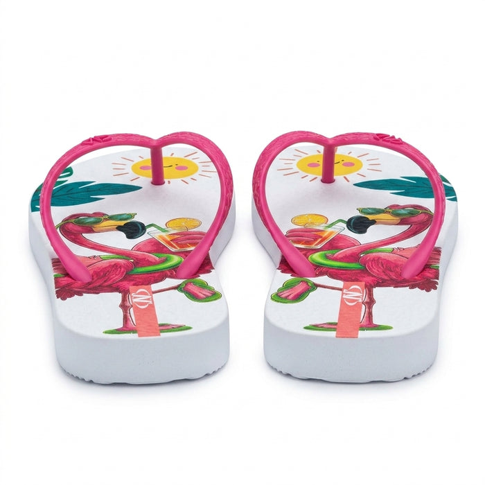 Girls Flamingo Print Flip Flop Sandals With Straps