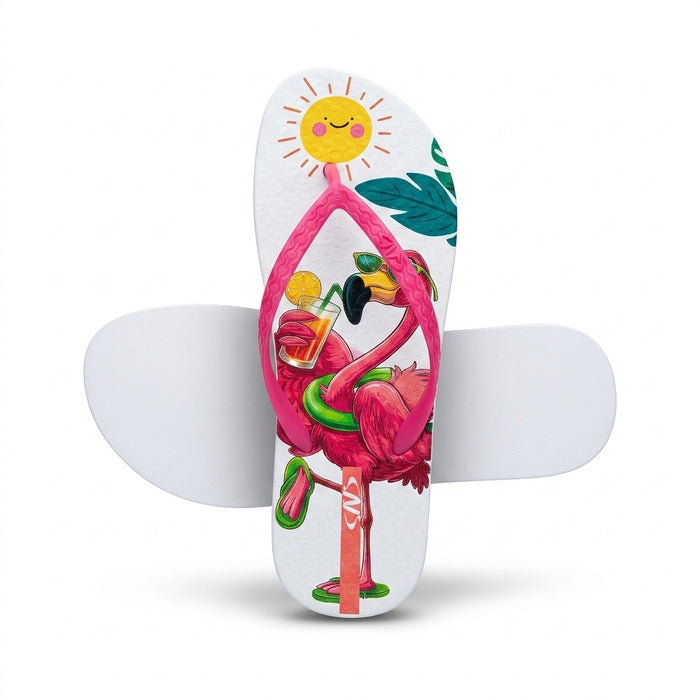 Girls Flamingo Print Flip Flop Sandals With Straps