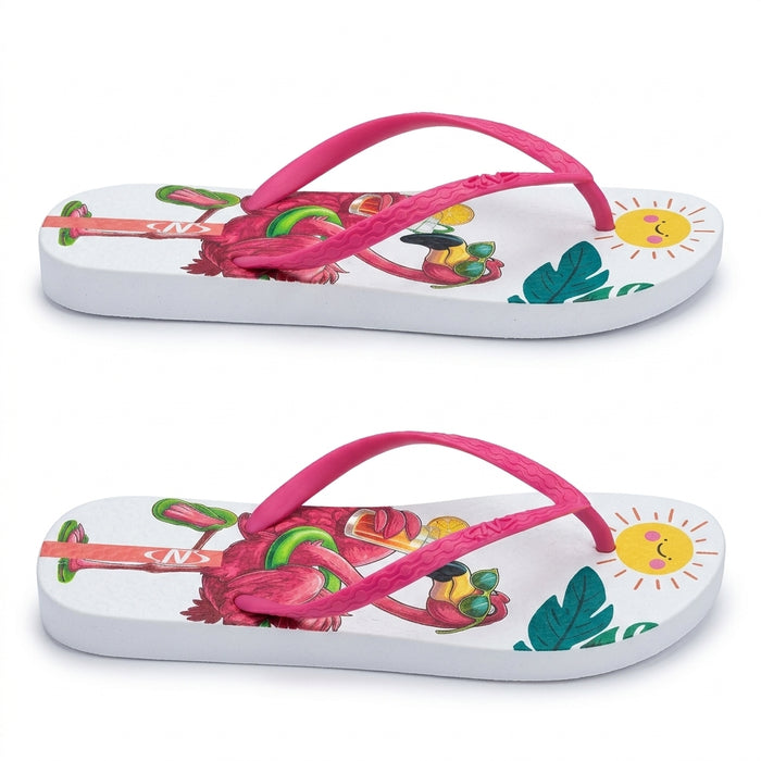 Girls Flamingo Print Flip Flop Sandals With Straps