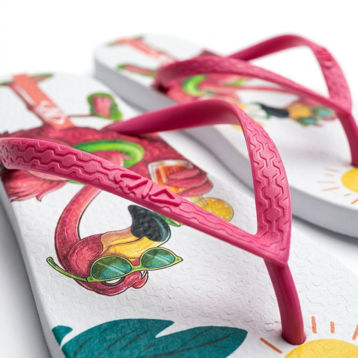 Girls Flamingo Print Flip Flop Sandals With Straps