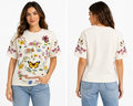 Woman Floral And Butterfly Graphic T Shirt In The Garden