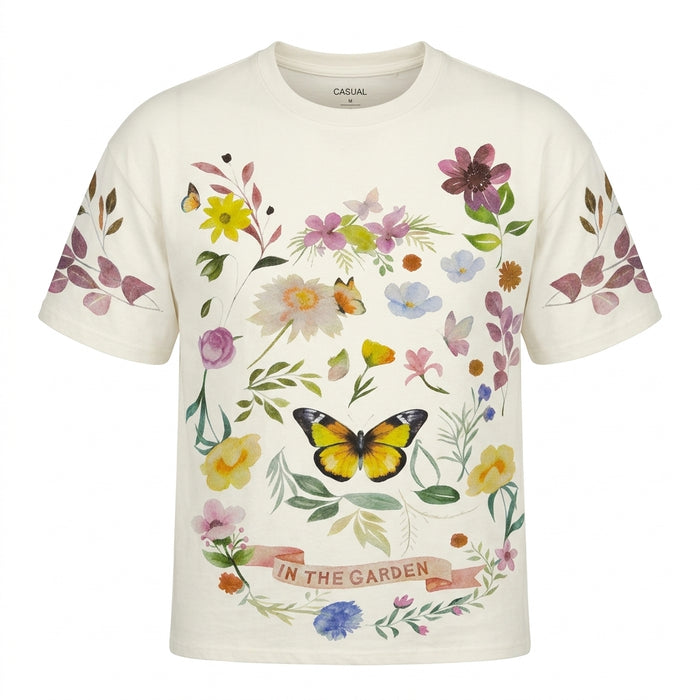 Girls Floral And Butterfly Graphic T Shirt In The Garden