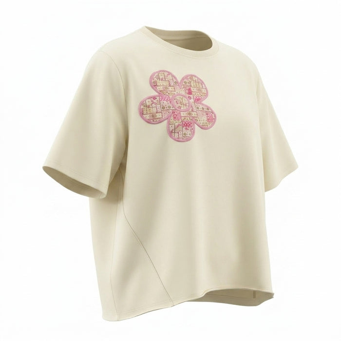 Girls Floral Patch Short Sleeve Top