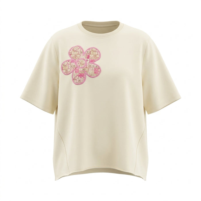 Girls Floral Patch Short Sleeve Top