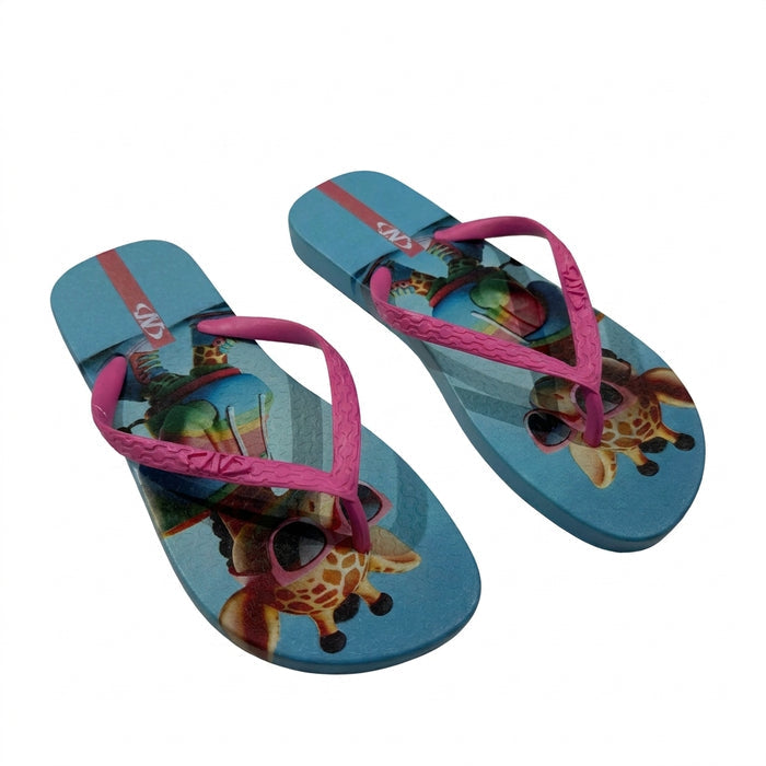 Girls Giraffe Print Flip Flop Sandals With Straps