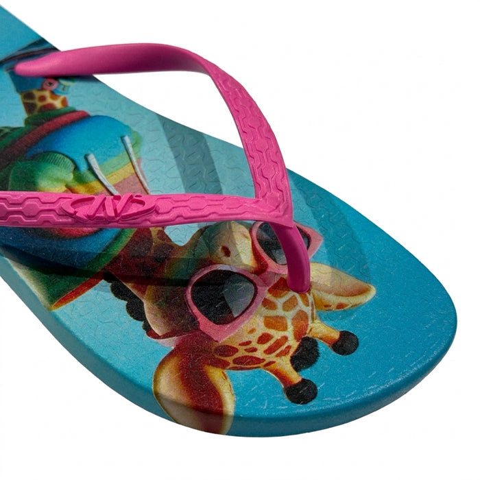 Girls Giraffe Print Flip Flop Sandals With Straps