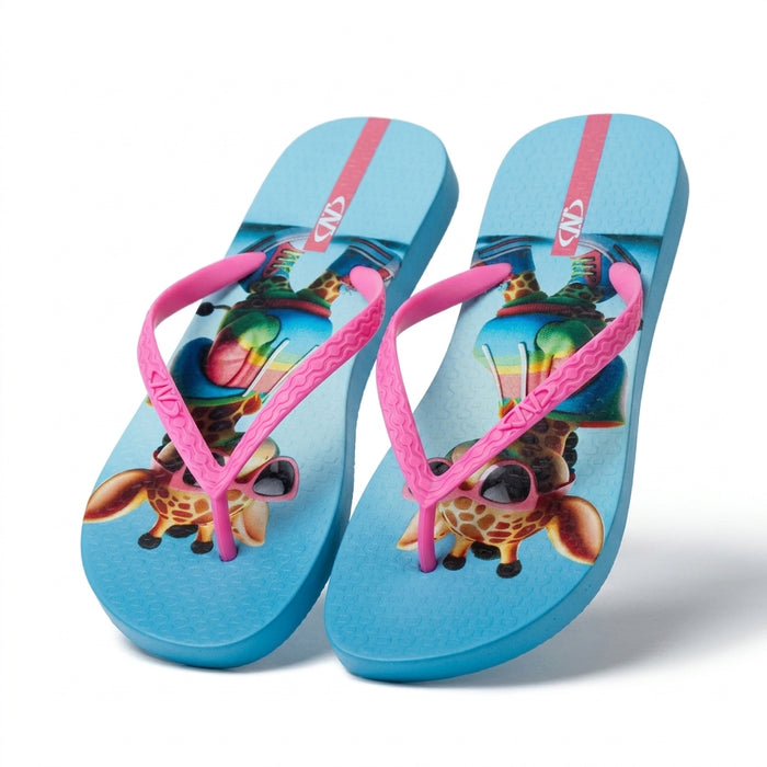 Girls Giraffe Print Flip Flop Sandals With Straps