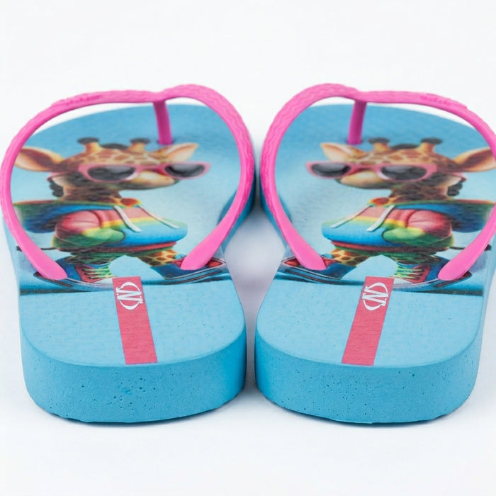 Girls Giraffe Print Flip Flop Sandals With Straps