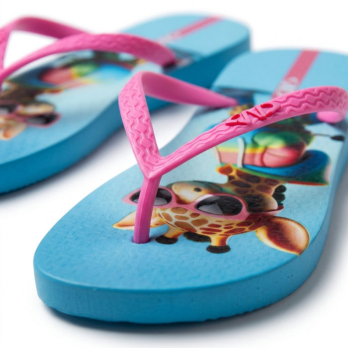 Girls Giraffe Print Flip Flop Sandals With Straps