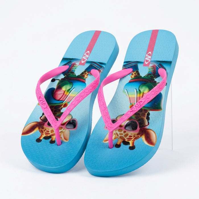 Girls Giraffe Print Flip Flop Sandals With Straps
