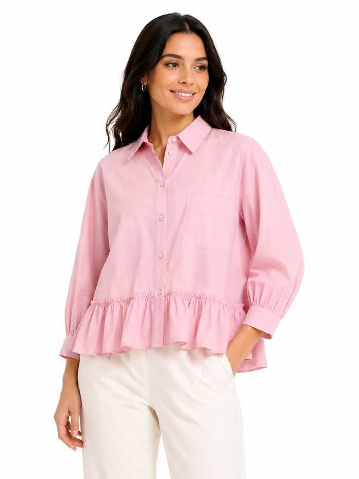 Girls Ruffle Hem Button Front Shirt