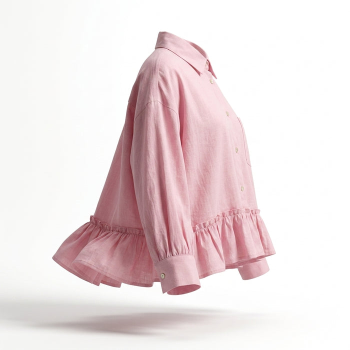 Girls Ruffle Hem Button Front Shirt