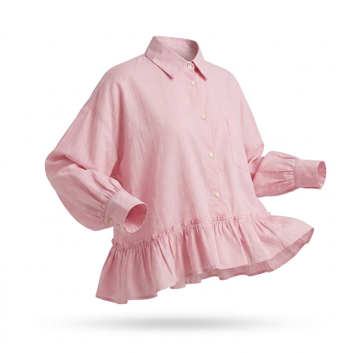 Girls Ruffle Hem Button Front Shirt
