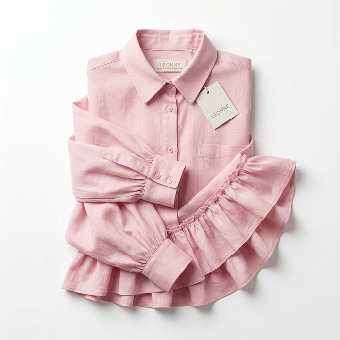 Girls Ruffle Hem Button Front Shirt