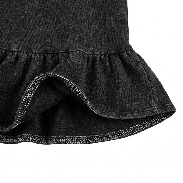 Girls Ruffle Hem Denim Top