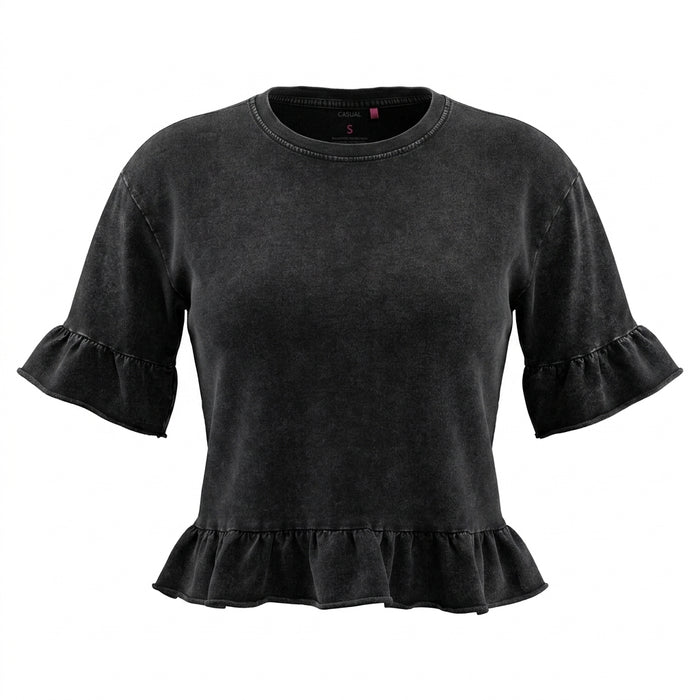 Girls Ruffle Hem Denim Top