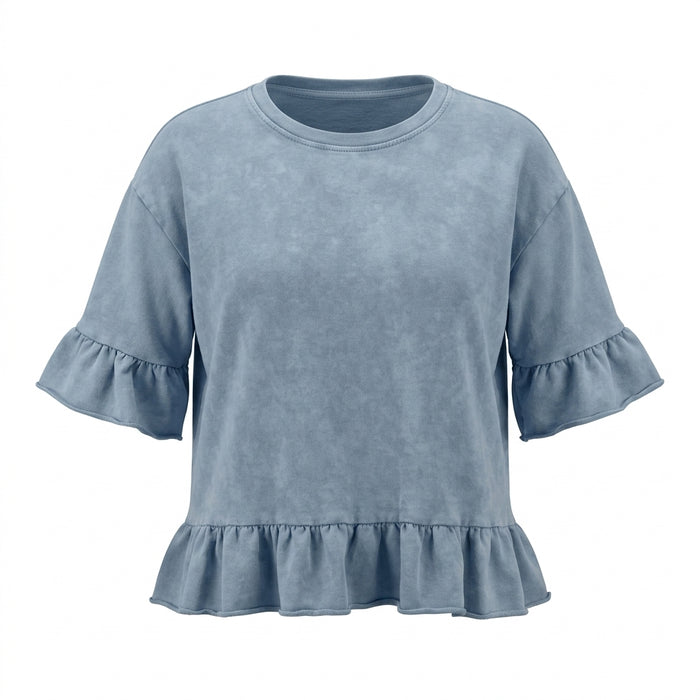 Girls Ruffle Hem Denim Top