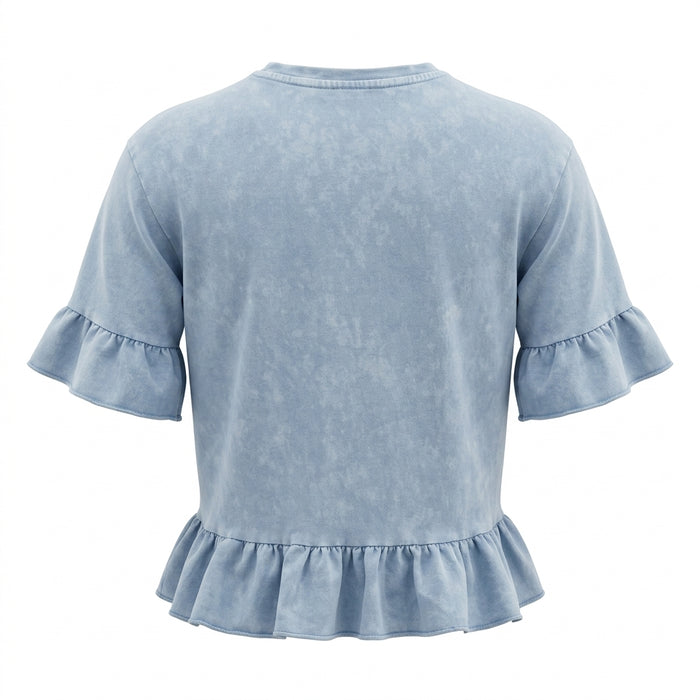 Girls Ruffle Hem Denim Top