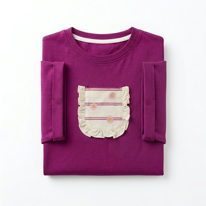 Girls Short Sleeve T Shirt With Decorative Front Pocket