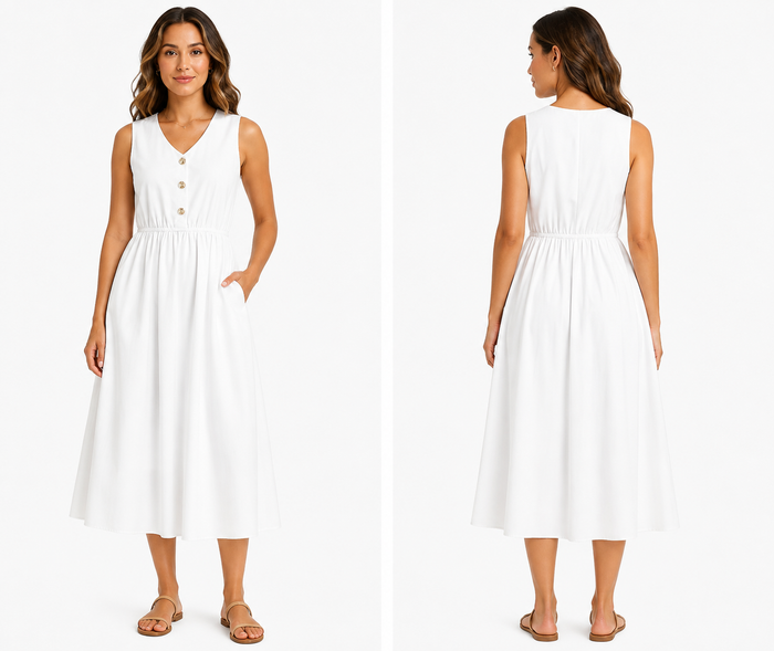 Woman Sleeveless Button Front Midi Dress