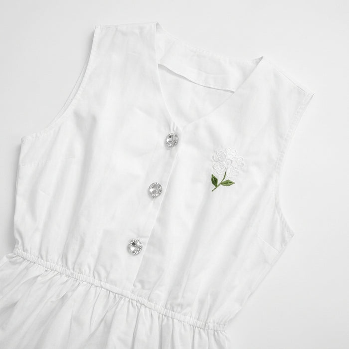 Girls Sleeveless Button Front Midi Dress