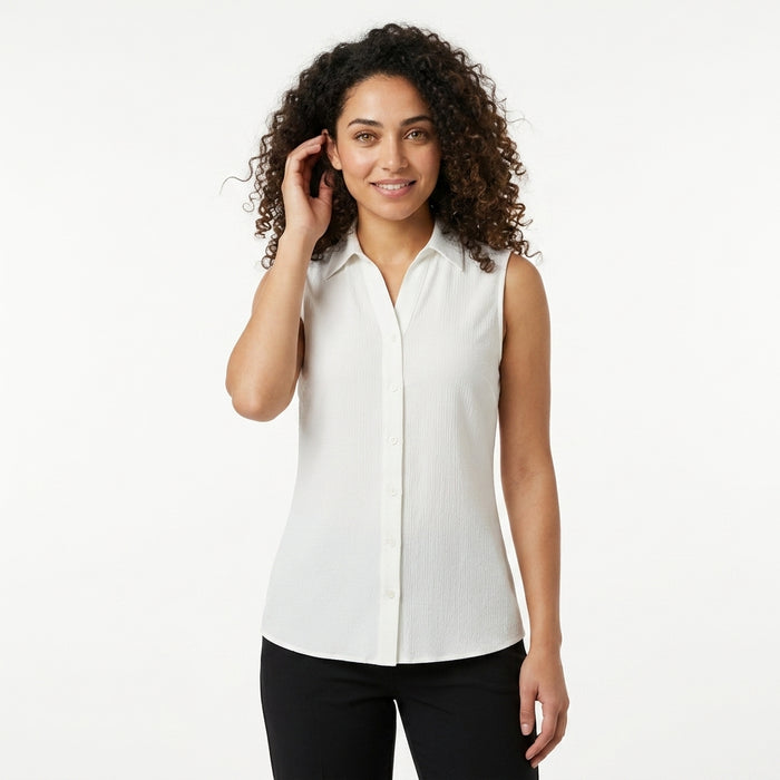 Girls Sleeveless Collared Button Front Top