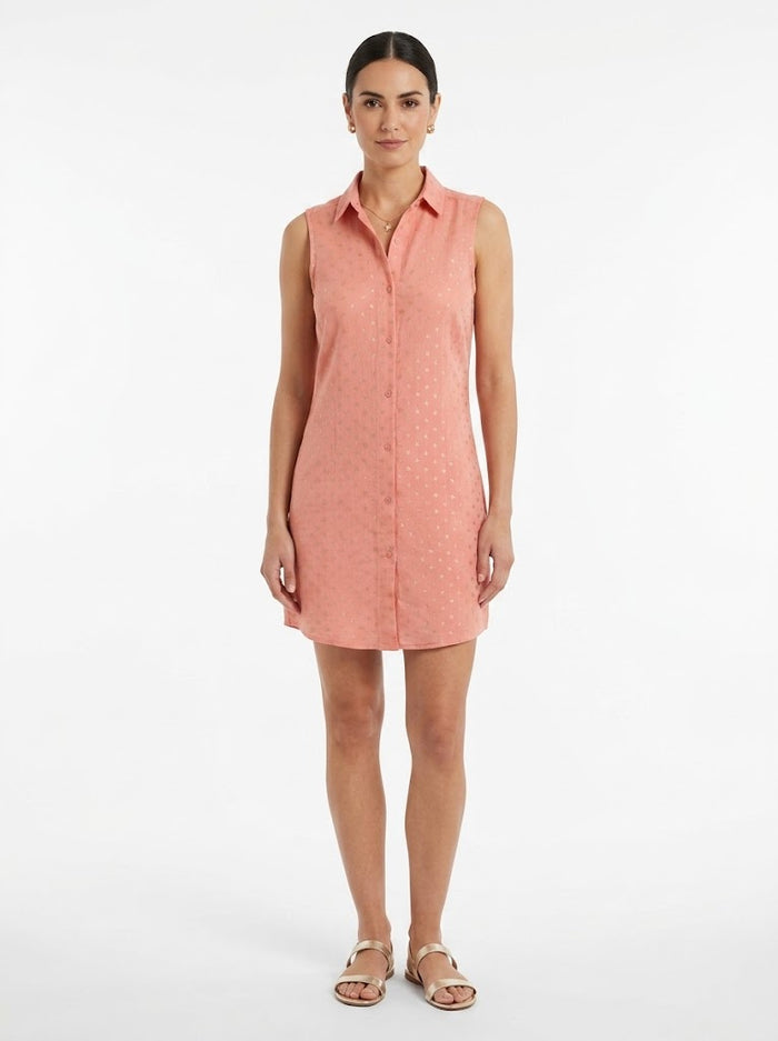 Woman  Sleeveless Metallic Dot Shirt Dress